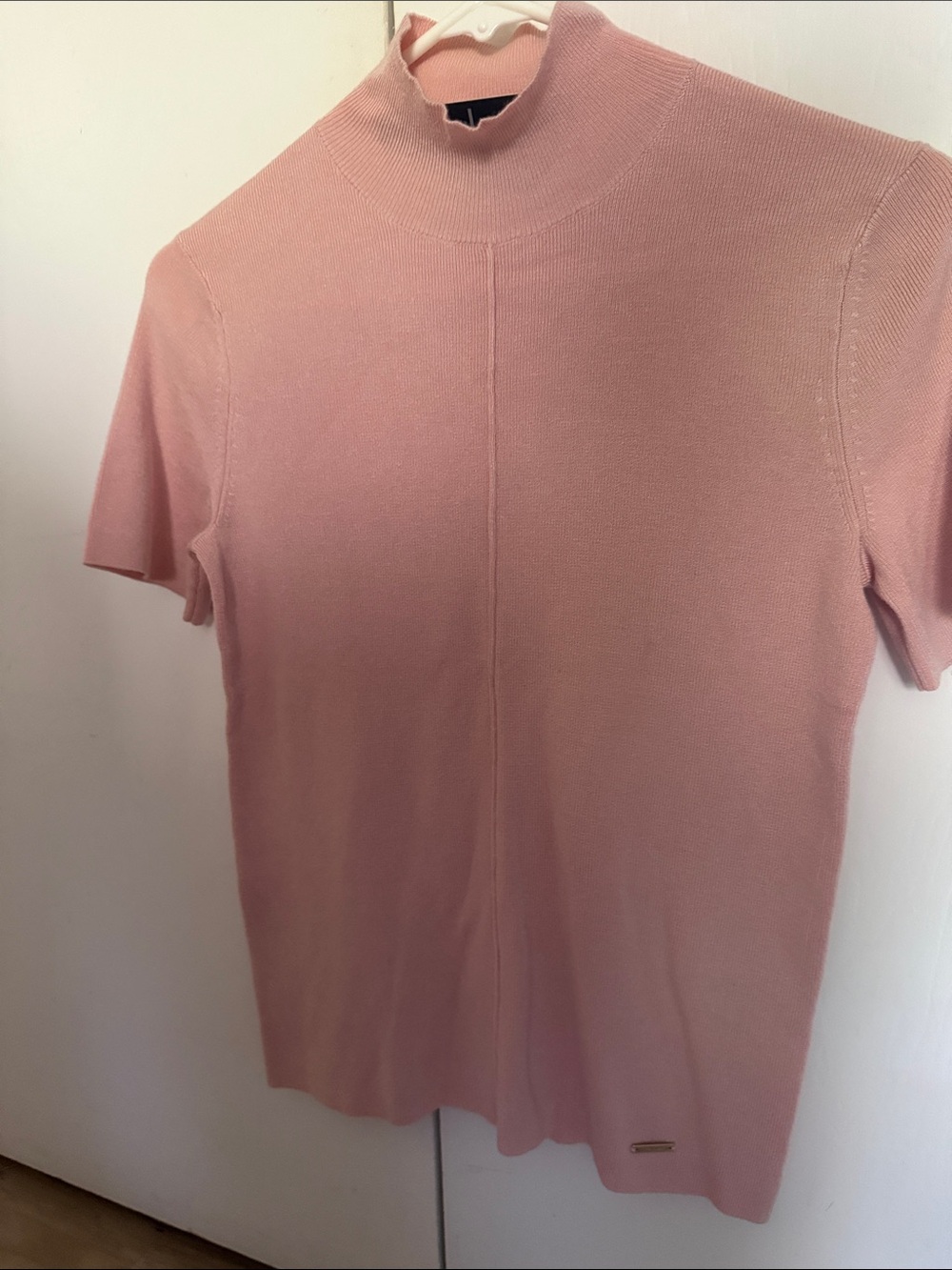 Tahari Blush Pink Short Sleeve Mock Neck Top